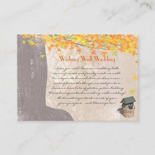 Fall Tree Initials Yellow Orange Wishing Well Enclosure Card