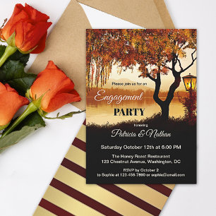 Fall Tree Lake View Engagement Invitation