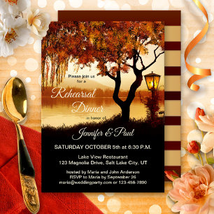 Fall Tree Lake View Rehearsal Dinner Invitation