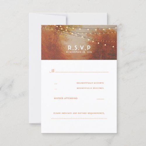 Fall Tree Lights Rustic Wedding RSVP Cards - Rustic autumn wedding reply cards