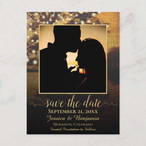 Fall Tree  Lights wPhoto Wedding Save the Date Announcement Postcard