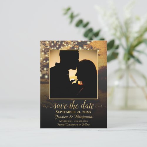 Fall Tree  Lights wPhoto Wedding Save the Date Announcement Postcard