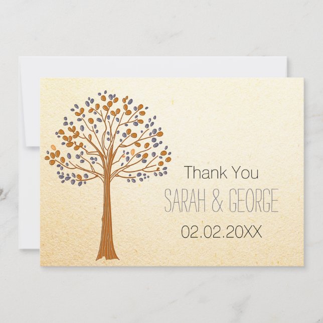 fall tree, Rustic Fall Wedding Thank You cards (Front)