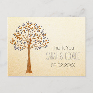 fall tree, Rustic Fall Wedding Thank You Postcard
