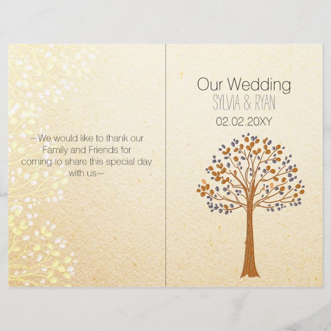 Fall tree,Rustic Wedding bi fold Wedding program (Front)