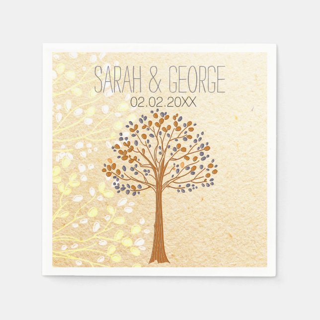 fall tree, Rustic Wedding personalized napkins (Front)