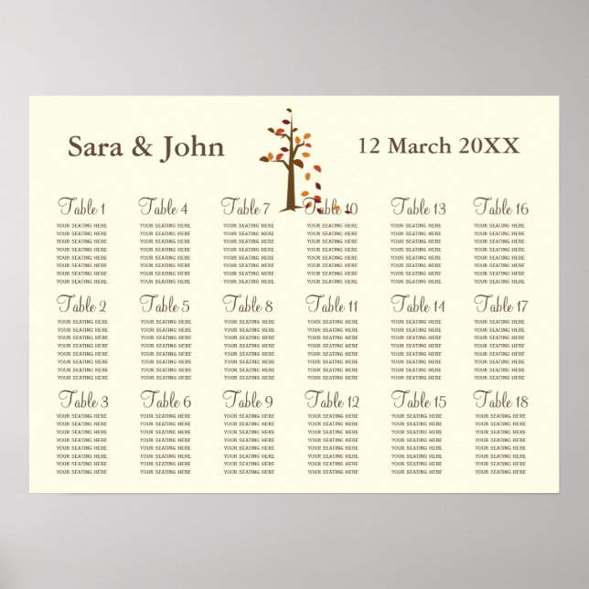 Fall tree Rustic wedding Seating Chart (Front)
