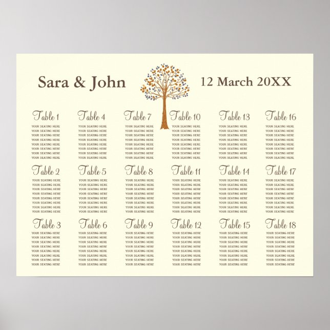 Fall tree Rustic wedding Seating Chart (Front)