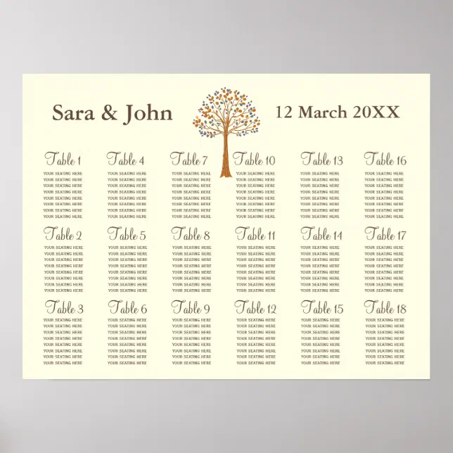 Fall tree Rustic wedding Seating Chart | Zazzle