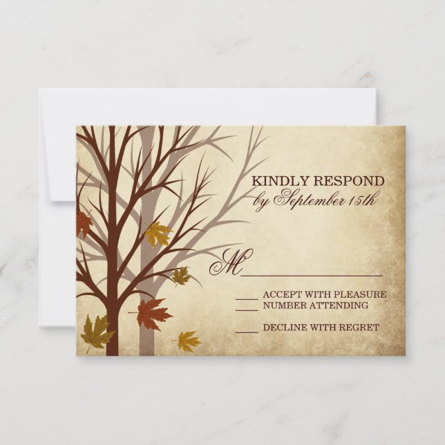 Fall Tree Silhouettes Autumn Wedding RSVP Cards (Front)