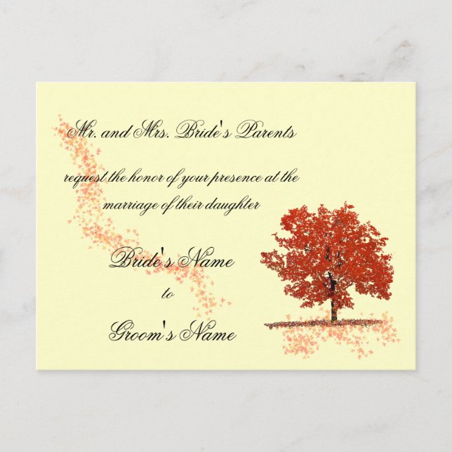 Fall tree Wedding Invitation postcard. Postcard (Front)