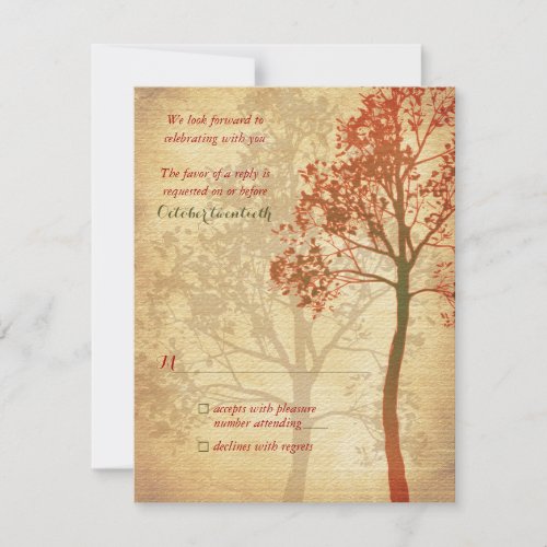 Fall Tree Wedding Reply Card Personalized Announcements