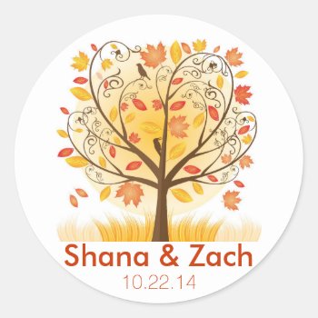 Fall Tree Wedding Sticker - Autumn Wedding Labels by AnnounceIt at Zazzle