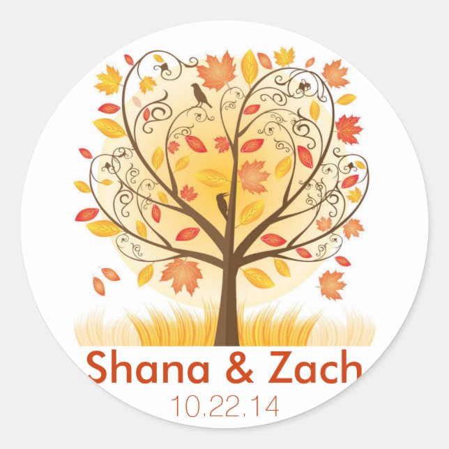 Fall Tree Wedding Sticker - Autumn Wedding Labels (Front)