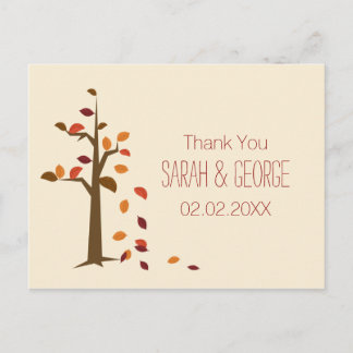 fall tree wedding Thank You Postcard