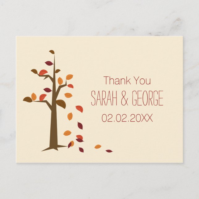 fall tree wedding Thank You Postcard (Front)