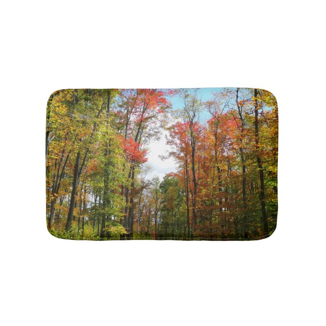 Fall Trees and Blue Sky Autumn Nature Photography Bath Mat (Front)