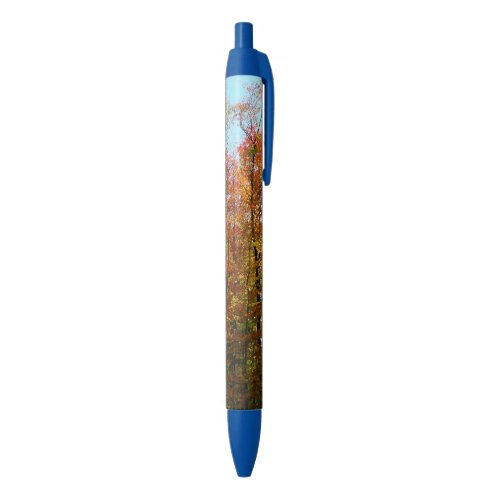 Fall Trees and Blue Sky Autumn Nature Photography Blue Ink Pen