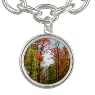 Fall Trees and Blue Sky Autumn Nature Photography Bracelet