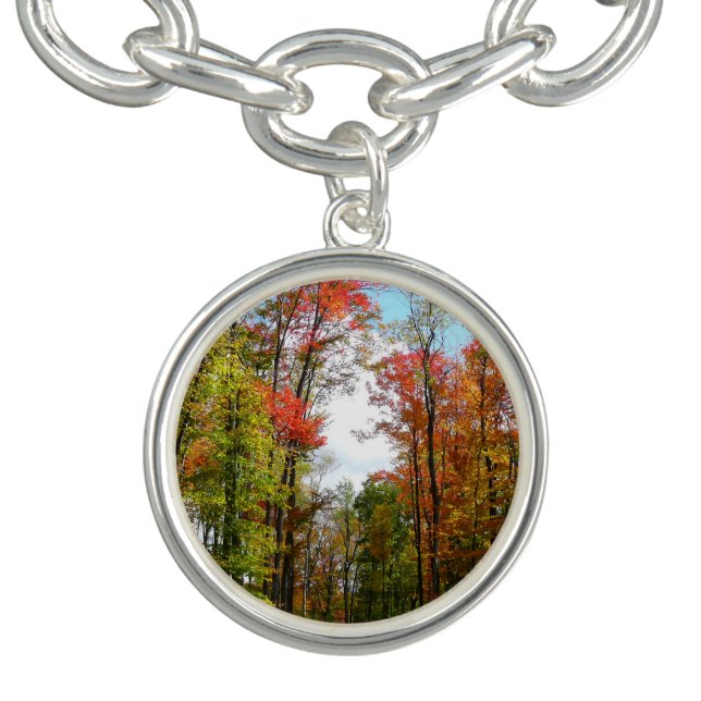 Fall Trees and Blue Sky Autumn Nature Photography Bracelet (Design)
