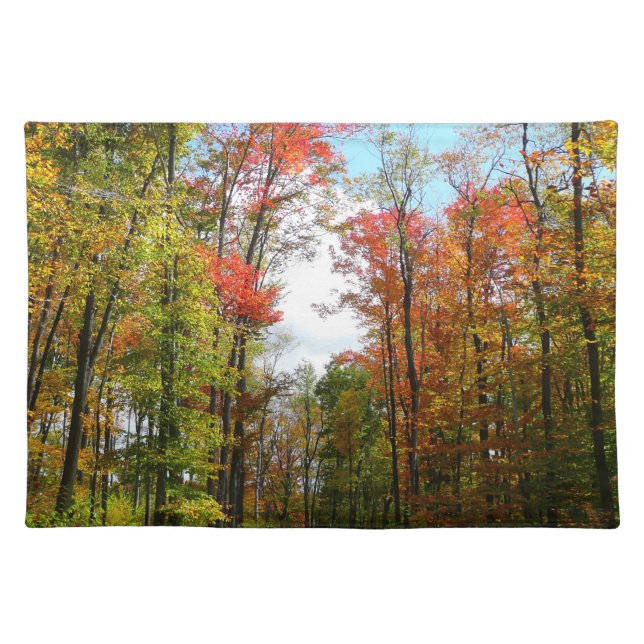 Fall Trees and Blue Sky Autumn Nature Photography Cloth Placemat (Front)