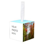 Fall Trees and Blue Sky Autumn Nature Photography Cube Ornament