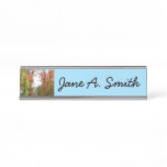 Fall Trees and Blue Sky Autumn Nature Photography Desk Name Plate