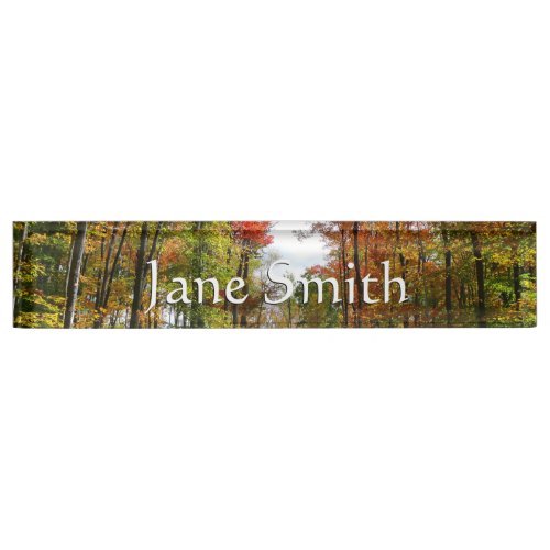 Fall Trees and Blue Sky Autumn Nature Photography Desk Name Plate