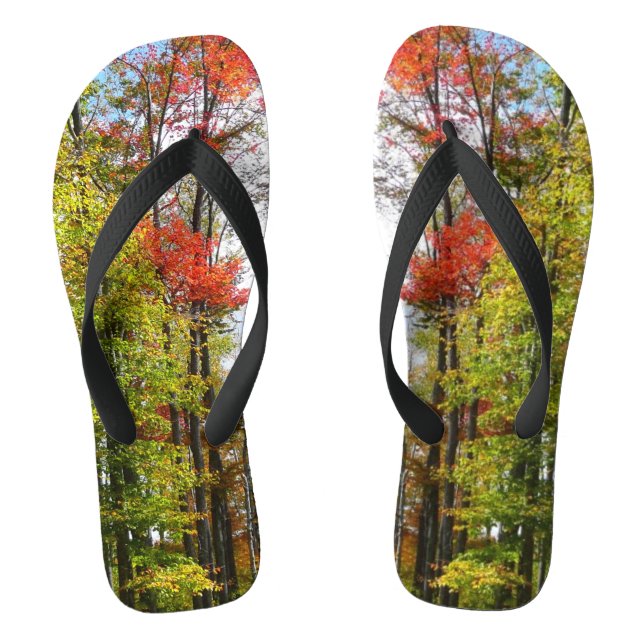 Fall Trees and Blue Sky Autumn Nature Photography Flip Flops (Footbed)