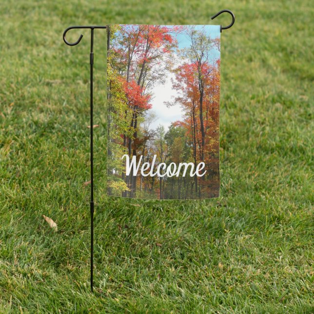 Fall Trees and Blue Sky Autumn Nature Photography Garden Flag (In SItu)