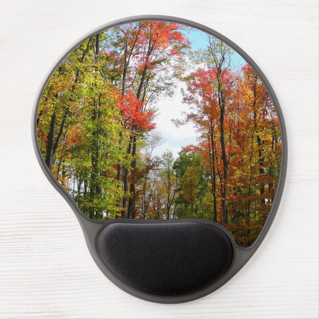 Fall Trees and Blue Sky Autumn Nature Photography Gel Mouse Pad (Front)