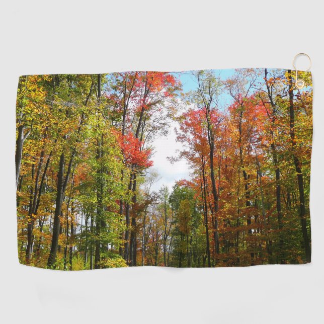 Fall Trees and Blue Sky Autumn Nature Photography Golf Towel (Horizontal)