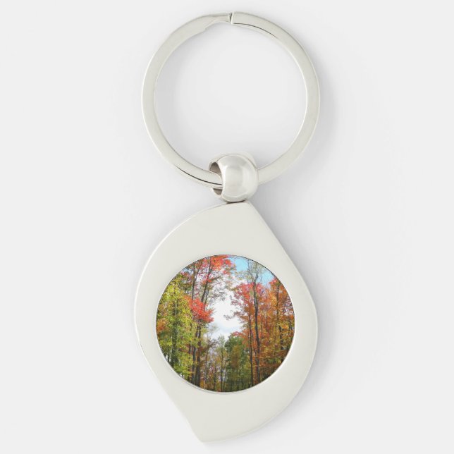 Fall Trees and Blue Sky Autumn Nature Photography Keychain (Front)