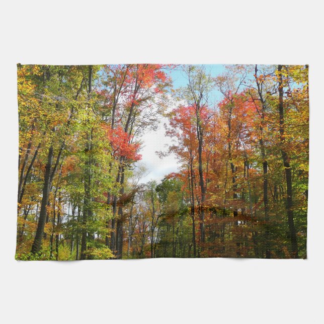 Fall Trees and Blue Sky Autumn Nature Photography Kitchen Towel (Horizontal)