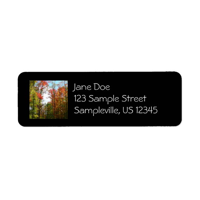 Fall Trees and Blue Sky Autumn Nature Photography Label (Front)