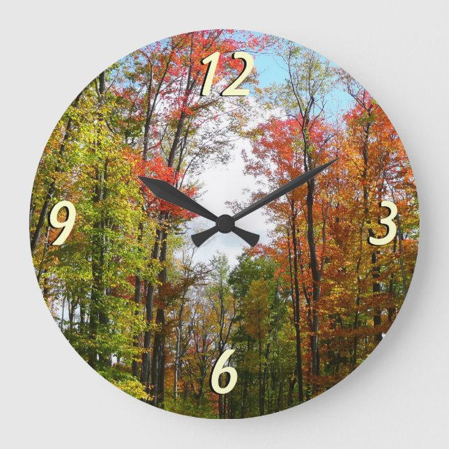 Fall Trees and Blue Sky Autumn Nature Photography Large Clock (Front)