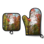 Fall Trees and Blue Sky Autumn Nature Photography Oven Mitt & Pot Holder Set