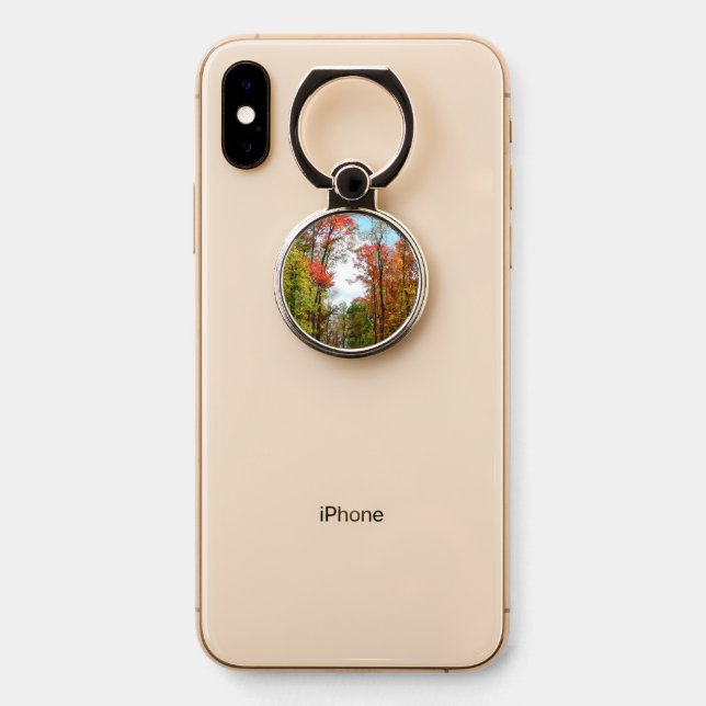Fall Trees and Blue Sky Autumn Nature Photography Phone Ring Stand (On Phone)