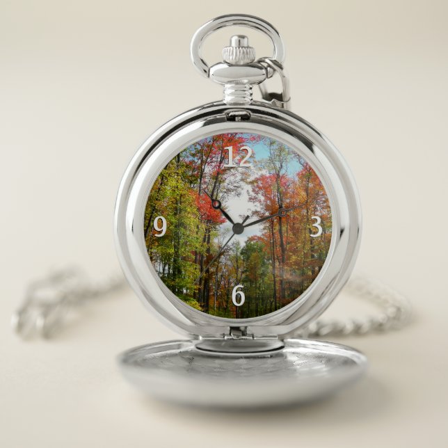 Fall Trees and Blue Sky Autumn Nature Photography Pocket Watch (Inside)