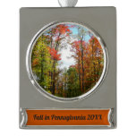 Fall Trees and Blue Sky Autumn Nature Photography Silver Plated Banner Ornament