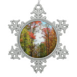 Fall Trees and Blue Sky Autumn Nature Photography Snowflake Pewter Christmas Ornament