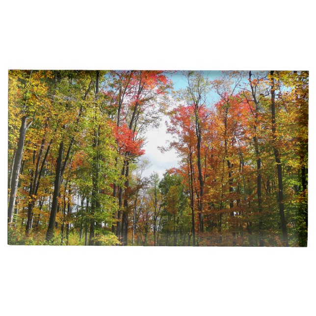 Fall Trees and Blue Sky Autumn Nature Photography Table Card Holder (Front)