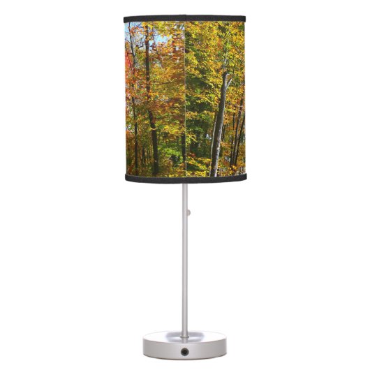 Fall Trees and Blue Sky Autumn Nature Photography Table Lamp (Back)
