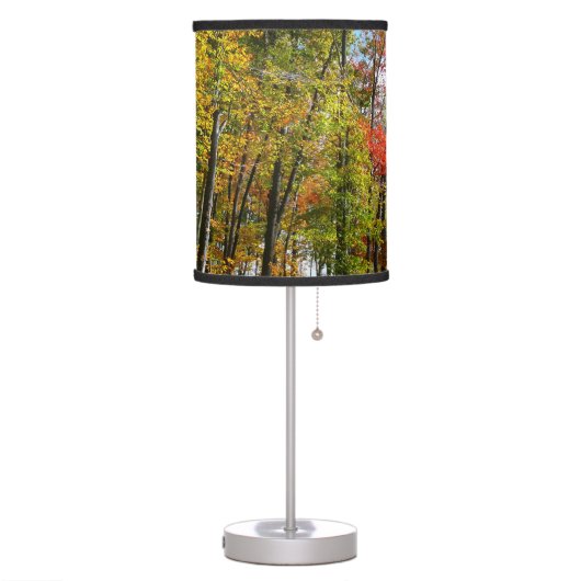 Fall Trees and Blue Sky Autumn Nature Photography Table Lamp (Left)