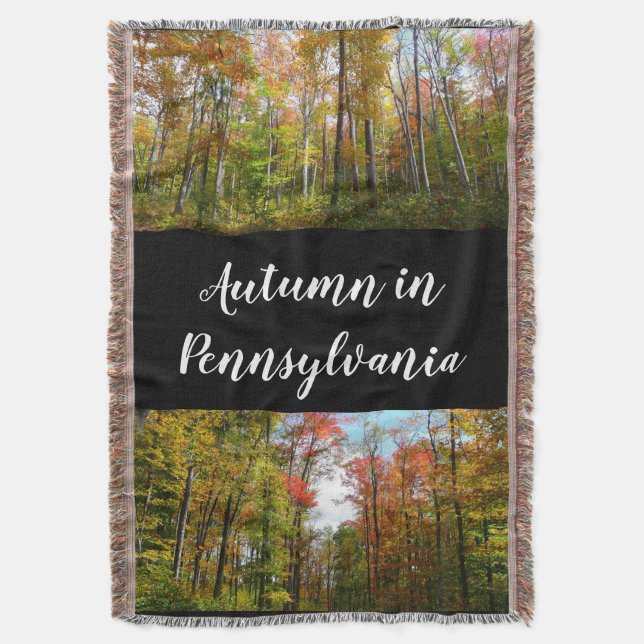 Fall Trees and Blue Sky Autumn Nature Photography Throw Blanket (Front Vertical)