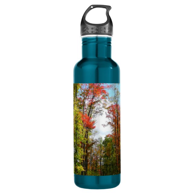 Fall Trees and Blue Sky Autumn Nature Photography Water Bottle (Front)