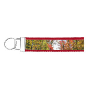 Fall Trees and Blue Sky Autumn Nature Photography Wrist Keychain