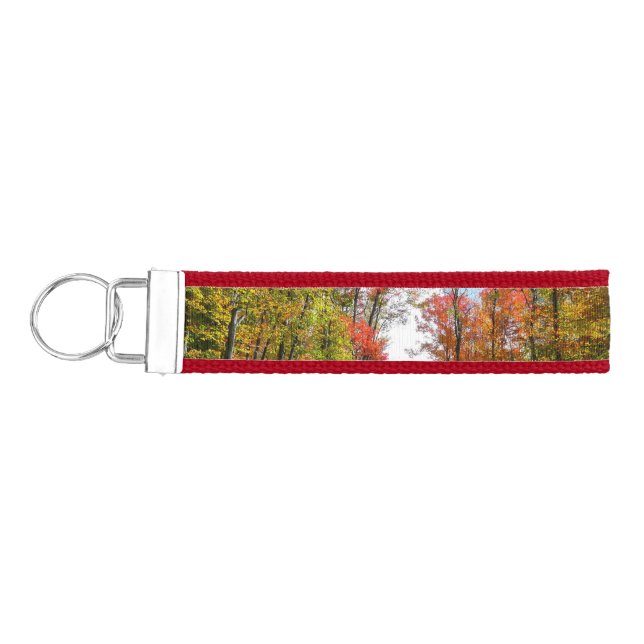 Fall Trees and Blue Sky Autumn Nature Photography Wrist Keychain (Keys on Left)