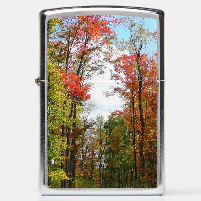 Fall Trees and Blue Sky Autumn Nature Photography Zippo Lighter (Front)