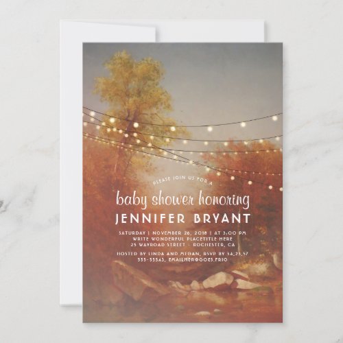 Fall Trees and String Lights  Baby Shower Invitation - Trees and string lights romantic fall baby shower invitations